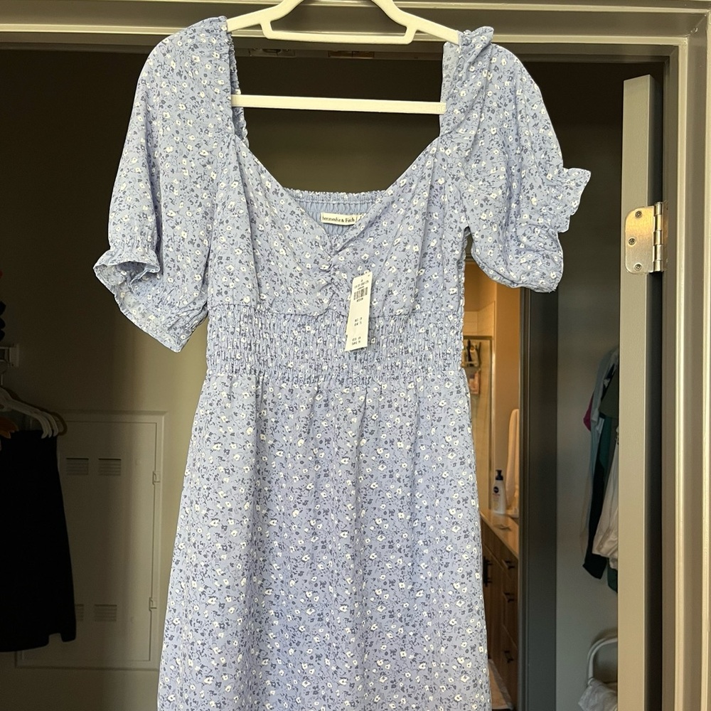 Abercrombie & Fitch Blue and White Smocked Midi Sundress